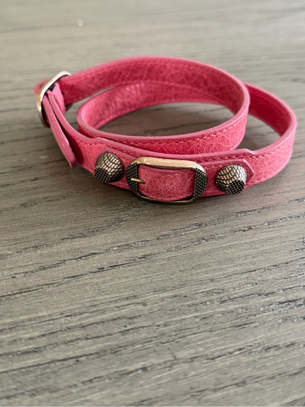 Balenciaga Pink Double-Wrap Leather Bracelet with Gold-Tone Accents